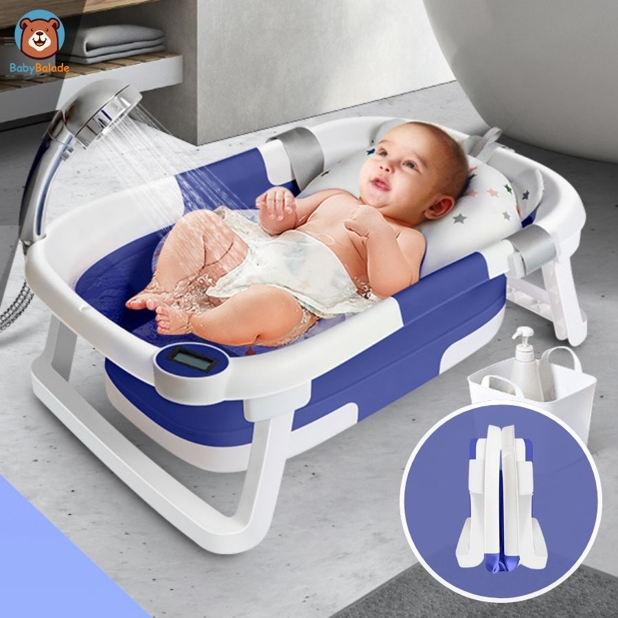 Baignoire bebe pliable de BEARTOP, 50 L, transat de bain pour bebe incl., ergonomique & peu encombrant, PP & TPE solides, baignoire pliable bébé,  bain bebe