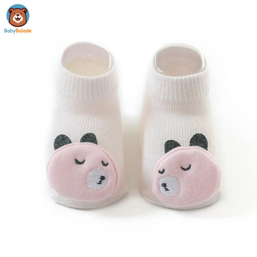 Chaussette Antidérapante bébé - modèle ourson de couleur rose