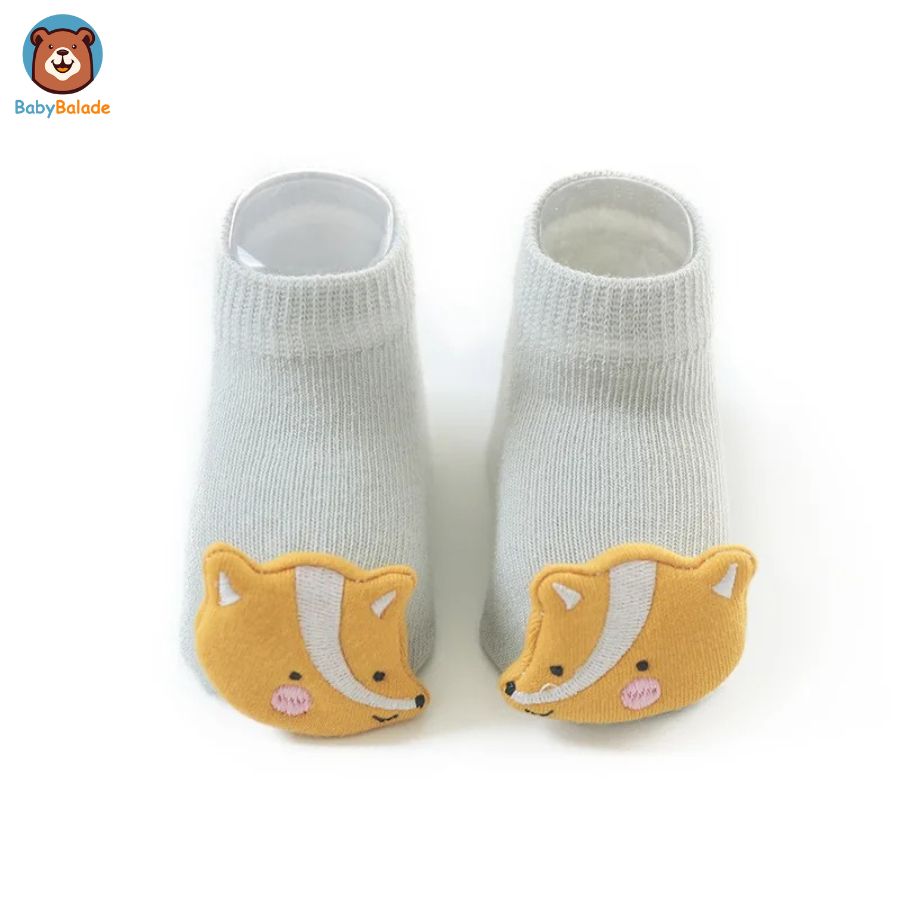 Chaussette Antidérapante bébé - modèle renard jaune