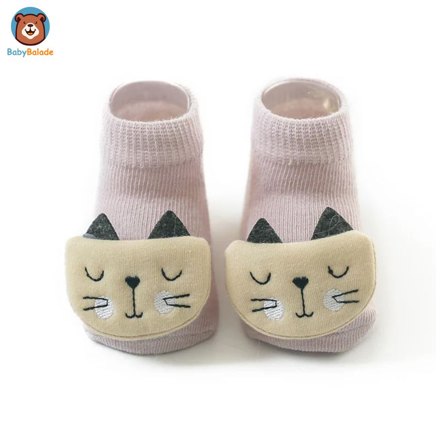 Chaussette Antidérapante bébé - modèle chaton rose