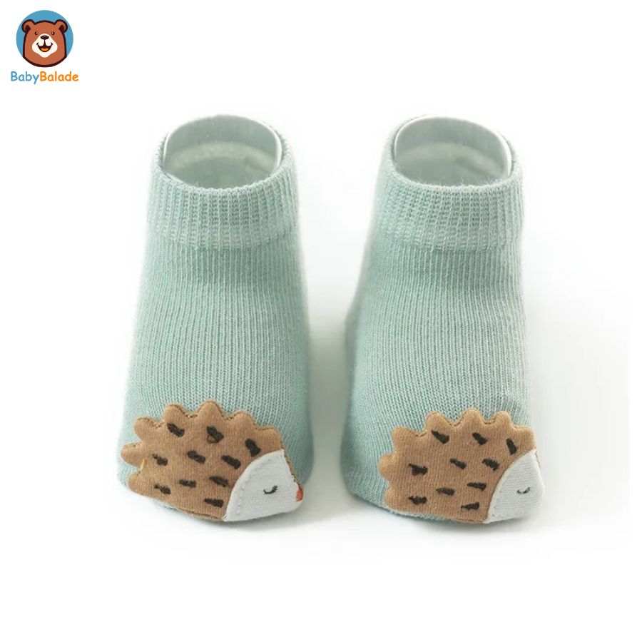 Chaussette Antidérapante bébé - modèle vert hérisson