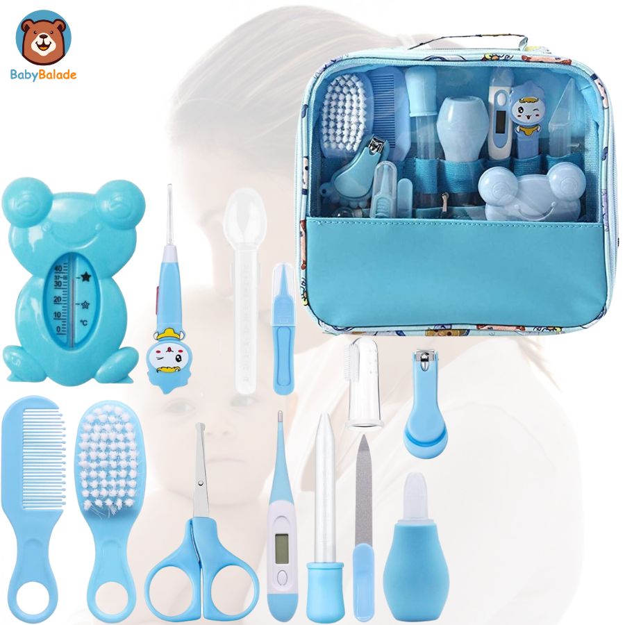 Trousse de toilette bebe - Trousse de soin bébé - Kit Bleu