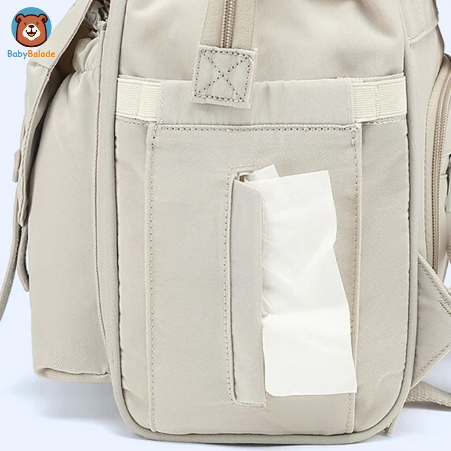 sac à dos à langer avec emplacement pour mouchoirs facile d'accès