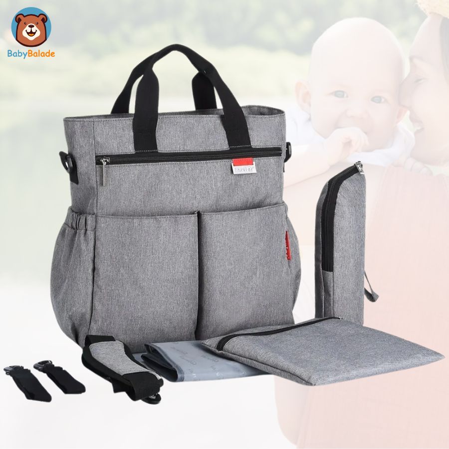 sac à langer bandoulière de couleur gris