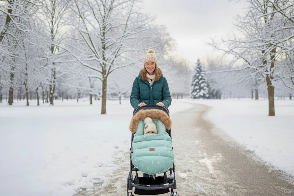 balade en hiver en poussette avec chancelière bébé