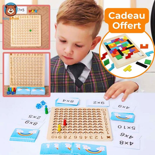 jeu table de multiplication - un enfant qui apprends la multiplication en s'amusant avec puzzle offert