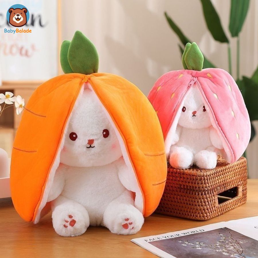 Peluche Lapin -  Grande carotte et petite fraise