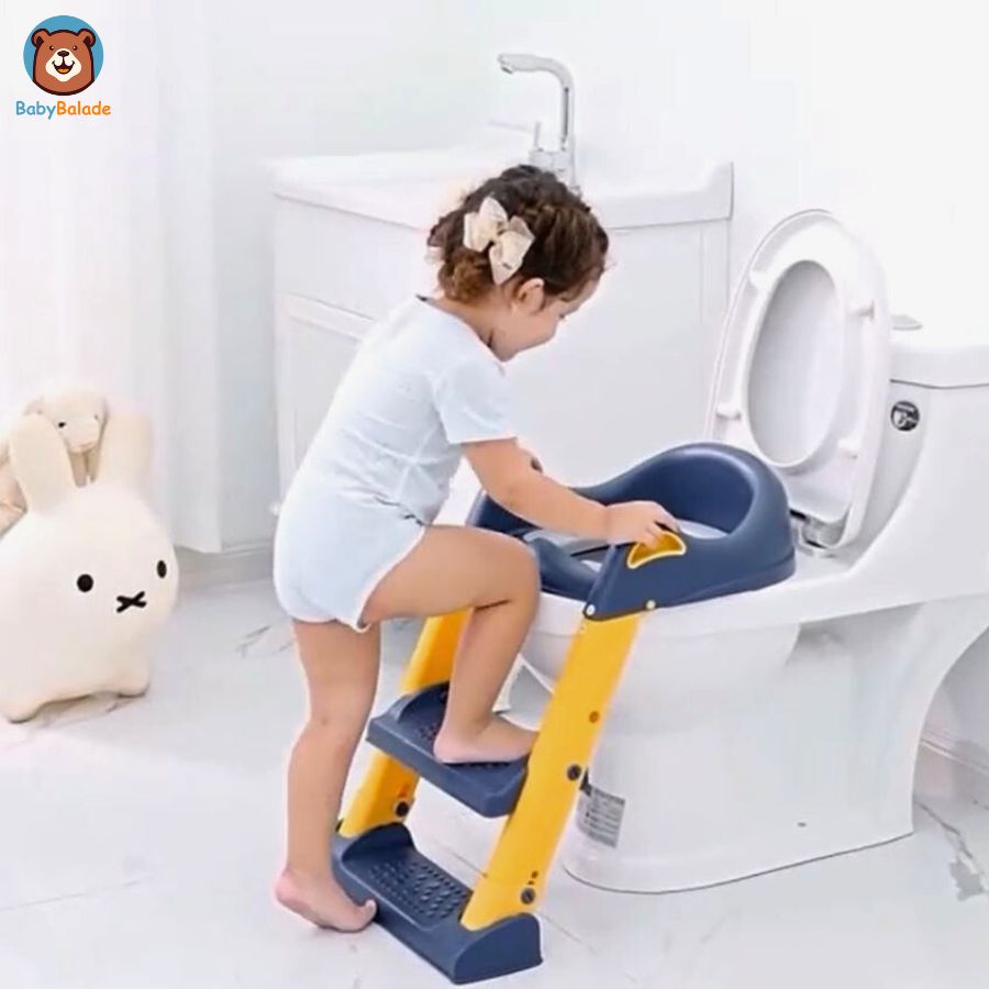 YUENFONG Abattant WC pour toilette Enfants avec Escaliers Réglables,  reducteur wc enfant Pliable pour Pot avec Coussin en PU, Hauteur Réglable  38-42