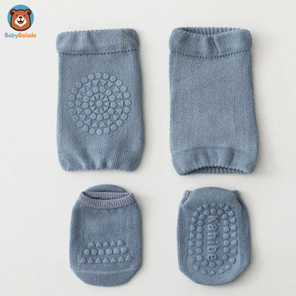 chaussette antidérapante bébé et genouillère bebe - couleur bleu