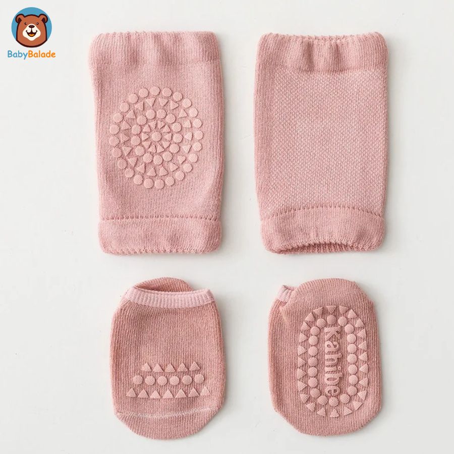 chaussette antidérapante bébé et genouillère bebe - couleur rose