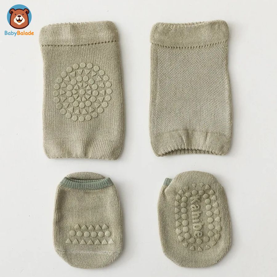 chaussette antidérapante bébé et genouillère bebe - couleur vert