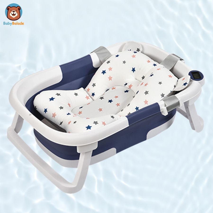 Baignoire bébé pliable - Bleu avec son coussin de bain bébé
