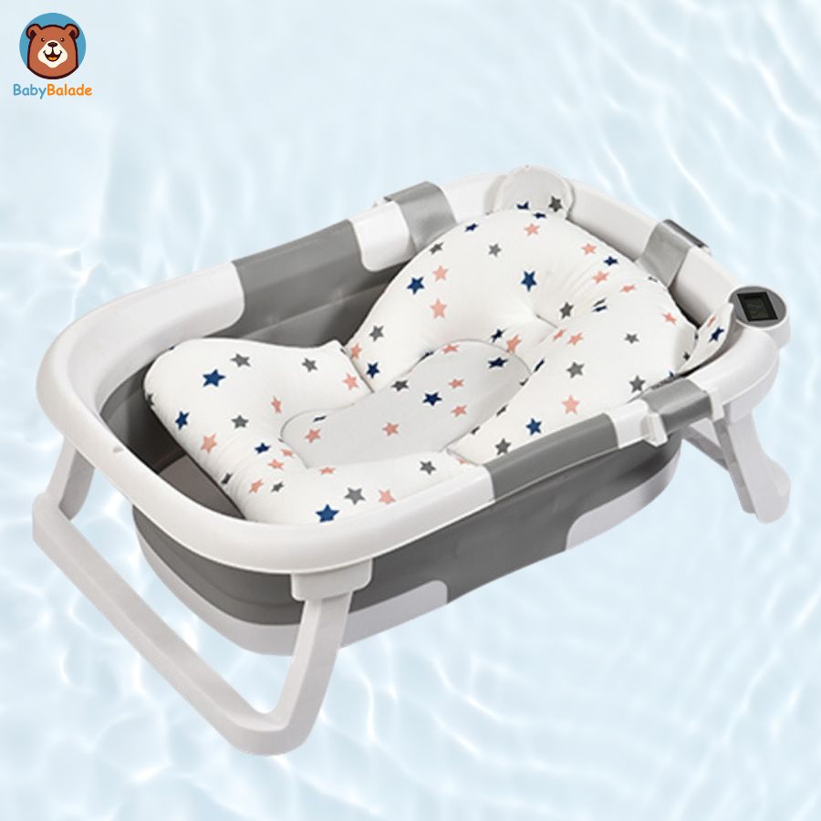 Baignoire bébé pliable - gris avec son coussin de bain bébé