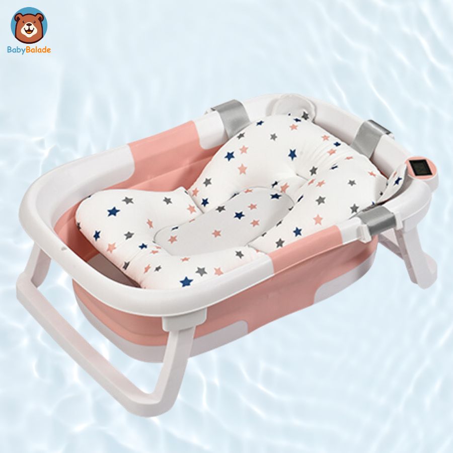 Baignoire bébé pliable - rose avec son coussin de bain bébé