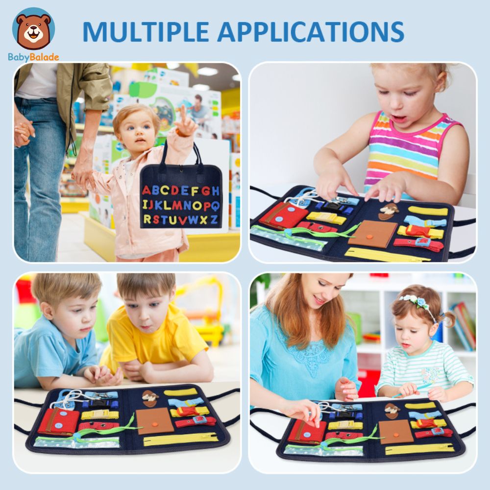 divers applications sur un busy board Montessori